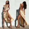 Casual Sukienki Zoulv 2022 Ladies Club Plunge Chain Choker Slip Slip Gold Bez Rękawów Summer Fashion Women Backless Dress