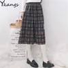 Japanischer Stil Kawaii Hohe Taille Faltenrock Frauen Winter Wolle Midi Plaid Rock Weibliche Harajuku Grüne Schule Langer Rock 210619
