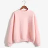 Woman Sweatshirts Sweet Korean O-neck Knitted Pullovers Thick Autumn Winter Candy Color Loose Hoodies Solid Womens Clothing 211206