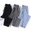 Jeans donna a vita alta con coulisse allentati casual street style denim pantaloni harem alla caviglia 210809