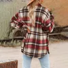 Frauen Wolle Mischungen Herbst Winter Gebürstet Plaid Jacke Langarm Flanell Revers Taste Unten Taschen Shacket Weibliche Tasche Mantel