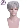 Synthetic Wigs MSIWIGS Short Silver Grey Wig Mens Hair Old People Straight For The Aged White Color