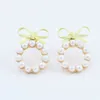 2021 Summer Lovely Colourful Bow Stud Earrings For Women Geometry Circle Simulated Pearl Earring Boucle D'oreille Brinco