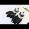 Żyrandol Bohemian Vintage Colorf Feather 4 Style Wentylator Kształt Długi Tassel Dangle Kolczyki Kobiety Biżuteria Aessories Drop Dostawa 2021 S9AA5