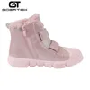 GT Girl Winter Snow Boots Warm Synthetic Children Boots With Double Hook-Loop Kids Flat Waterproof Boots With Safety Toe-Cap 211108