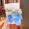 2pcs/set Lovely Baby Girls Print Flower Bohemian Style Bow BB Hair Clips Headwear Children Cute Cotton Hairpins Hairs Accessories 0358