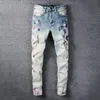 Jeans skinny blu strappati placcati da uomo Fashion Designer Distressed Slim Fit Motorcycle Biker Hole Beggar Pantaloni in denim hip-hop # 033