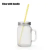 Sublimation Mason Jar Clear Glass Water Bottle Thermal Transfer Coffee Mug with straw and Lid Frosted Handle Cup seaway GWE11947
