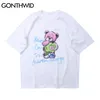 Koszulki Hip Hop Cartoon Donuts Bear Casual Cotton Tees Koszulki Harajuku Krótki Rękaw Tshirts Męskie Letnie Moda Topy 210602