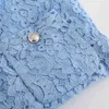 Women's waistcoat spring and summer vest jacket Pocket tassel design Lace Tops Blue sleeveless shirt with lapels 210430