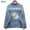 ZQLZ Autumn Denim Jacket Women Embroidery Slingle Breasted Loose Spring Coat Female Black Casual Overcoat Mujer 210914