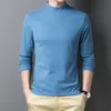 Autumn New Men's Fleece T-shirt Halv Hög krage långärmad fast färg Slim Bottom Shirt Male varumärke Kläder 210329
