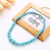 Collier de mode ethnique Turquoise, collier de perles rondes courtes pour femmes