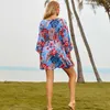 Bohemian impresso de verão praia use curto kimono cardigan plus size algodão mulheres tops e camisa de blusa pareo plage q937 blusas femininas shi