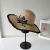 Chapéus largos de aba larga Rafraw Straw Hat feminino Summer Big Dome Sunshade Sun Sun Black Travel Férias Capas de praia