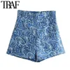 Kvinnor chic mode framfickor paisley print shorts vintage hög midja sida dragkedja kvinnliga korta byxor mujer 210507
