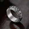 Retro de aço inoxidável de aço inoxidável ring dedo carta dedo escrições rotativas de alívio de pressão spinner anéis para homens mulheres moda jóias e arenoso