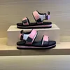 2021 Sommar Kvinna Mules Wedge Sandaler Mode Flickor Beach Tjock Bottom Tofflor Platform Äkta Läder Rosa Loafers Sexig Lady High Heel Slides Skor 35-41 med låda