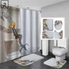 3D Dinozor Duş Perdeleri Su Geçirmez Banyo Perdesi Kanca ile Kaymaz Banyo Mat Seti Yumuşak Kilim WC Tuvalet Halı Ev Dekorasyonu 210915