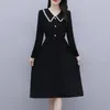 Casual Dresses Autumn Hepburn Wind Small Black Women Clothes High Waist Trimming Slimming Long Sleeve Elegant Korean Style Dress