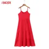 Tangada Kadınlar Kırmızı Elbise Kayışı Kolsuz Moda Lady Uzun Elbiseler Vestido 8H103 210609