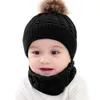 2 stuks schattig kind meisje jongen baby baby winter warm gehaakte gebreide muts beanie cap sjaal effen set van hoge kwaliteit