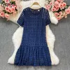 Neploe Sexy Hollow Out Design Lace Dress Women O Neck Pullover Short Sleeve Vestidos High Waist Hip A Line Loose Robe Summer Y0823