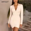 Articat Осенние повседневные женские платья старинные bodycon однобортное летнее платье просто ruched y2k женская одежда 210730