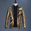 Brillant Or Sequin Tuxedo Costumes Blazer Hommes Discothèque Stade Col Châle Costume Veste Mâle De Mariage Partie De Bal Blazer Masculino 2XL 210522