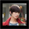 ZF Heren Mode Mannen Korte Zwart Bruin Haar Azië Krullend Jongen Cosplay Korea Stijl P2LHP Synthetische Pruiken B2Y3M