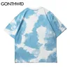 Gonthwid Broderie Puzzle Tie Dye Tees à manches courtes Hommes Streetwear Hip Hop Casual Harajuku Coton Lâche Mode T-shirts Tops 210726