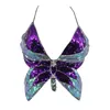 New Arrival Women's Butterfly-shaped Sequin Halter Top Sexy Deep V-neck BacklCrops Sling Vest for Summer Wear X0507