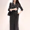 Wide Leg Jumpsuit Overalls Long Trousers Fashion Women Striped Office Lady Elegant With Belt 210514