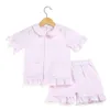 Cotton Stripe seersucker Summer Pajamas sets stripe boutique home sleepwear for kids 12m-12years button up pjs 210915