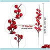 装飾的な花輪お祝いパーティー用品ホームガーデン20個の人工赤い果実偽花フルーツベリーステムの工芸品花の花束
