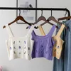 Women Knitted Crop Camis Top Ladies Floral Embroidery Knitted Short Vest Summer Sweater Vintage Tank Crop Camis Top 2020 New X0507