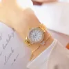 Crystal Women Luxury Brand Watch Guld Kvinna Klockor Diamant Armband Armbandsur Rostfritt Stål Kvinnor Klocka 210527