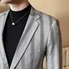 Streifen Blazer Männer Slim Fit Casual Anzug Jacke Koreanische Business Blazer Masculino Fashion Club Hochzeit Mantel Veste Kostüm Homme 210527