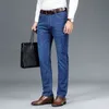 Komfort męski Stretch Denim Dżinsy Lato Proste Cienkie Slim Fit Business Casual Classic Spodnie 210716