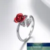 Women Ring Red Rose Garden Flower Leaves Open Ring Resizable Finger Rings For Women Valentine's Day Gift Jewelry