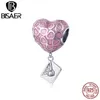 BISAER 925 Sterling Silver Pink Heart Love Letter Envelope Charms Beads fit Bracelets DIY Jewelry Making ECC1080