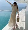 Vintage Boho Elegancka Moda Haft Casual Luźna Sukienka Lato Lampy Puff Sleeve Holiday Long Vestidos 210519