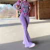 90S Y2k Flared Jeans Women High Waist Fashion Streetwear Purple Stretch Baggy Mom Wide Leg Pants Ripped Denim Trousers 211129