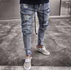 Heren Zomer Casual Style Hip Hop Jeans High-Street Slim Stretch Locomotief Gewassen Broeken Gescheurde Voeten Denim Broek