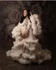 Роскошные ruffles Родильное платье с луком Тюль Вечерние платья Смотреть через Женщин Женское белье Халат Ночные одежды