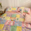 Bedding Set Cotton Cartoon Style Rabbit and Rainbow Printed Bed Linen Set Queen Size Duvet Cover Bed Sheet and Pillowcase Cotton 211007