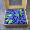 Hem Bröllop Dekorativa Konstgjorda Blommor 25st / Box Pe Skum Rose Blommor Huvud med löv DIY Bride Bouquet Simulering Blomma för Alla hjärtans daggåva