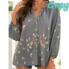 Women's Blouses Women's & Shirts Button Up Shirt Women V Neck Blouse Casual Beach Butterfly Print Tops Ladies Long Sleeve Vintage Black