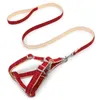 Two Color Lattice Imitation Nylon Dog Collars Leashes Set Adjustable Vest Durable Heavy Duty Small Medium & Large Dogs Perfect for Walking Running Training (M Red)