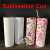 DIY Sublimation Skinny Tumbler Blank Straight Cups 20 oz Gobelets isolés en acier inoxydable White Silvery Beer Coffee Mugs WLL-YFA2301